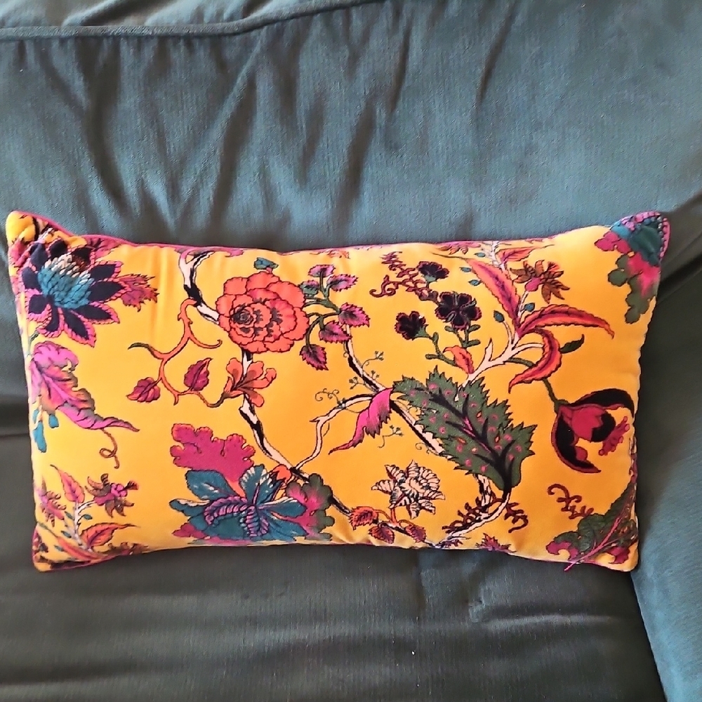 Yellow and Purple Pink Floral Accent Pillow